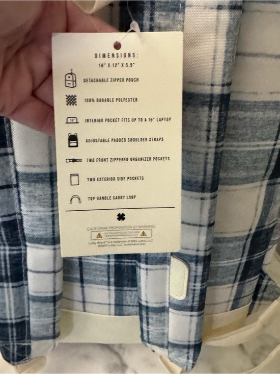 Lucky Brand Iconic Navy & White Plaid Backpack,lap top sleeve & mini pouch prep main image 12
